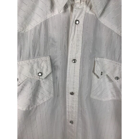 Ely 1878 Dress Shirt Large Snap Button Down White Silver Striped Cross Design - Picture 5 of 12